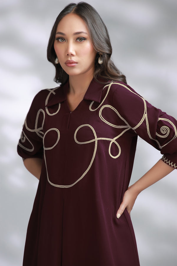 Sana Abbas | La Fiesta A W Pret | Crimson - Dress - available at Maria Faisal in UK and USA.