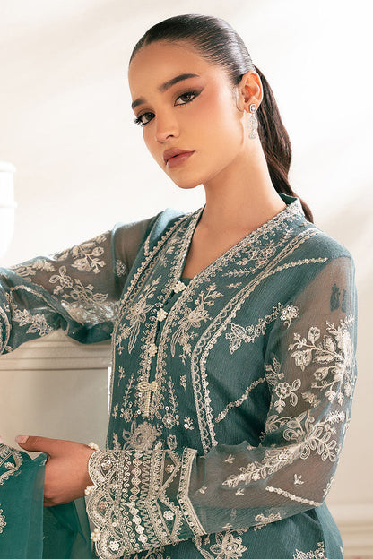 Cross Stitch | SS-25 RTS TO RTW EMB Chiffon ENG EDIT-2 | NORTH SEA - Luxury Dress - available at Maria Faisal in UK and USA.