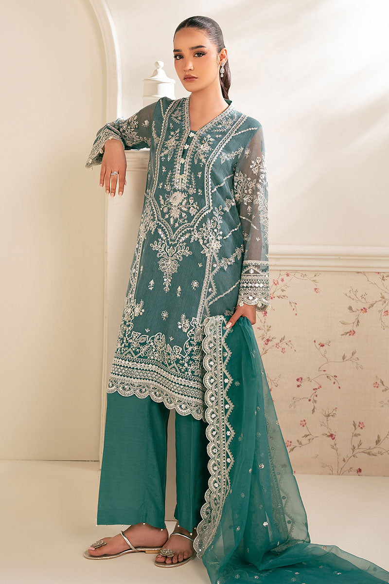Cross Stitch | SS-25 RTS TO RTW EMB Chiffon ENG EDIT-2 | NORTH SEA - Luxury Dress - available at Maria Faisal in UK and USA.