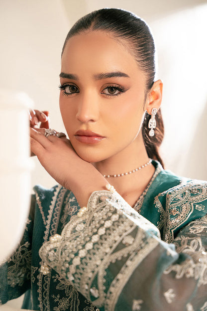 Cross Stitch | SS-25 RTS TO RTW EMB Chiffon ENG EDIT-2 | NORTH SEA - Luxury Dress - available at Maria Faisal in UK and USA.