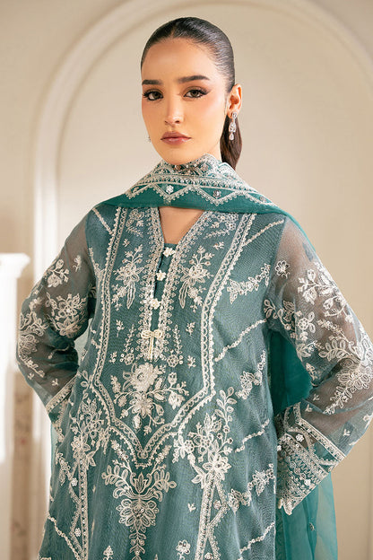 Cross Stitch | SS-25 RTS TO RTW EMB Chiffon ENG EDIT-2 | NORTH SEA - Luxury Dress - available at Maria Faisal in UK and USA.