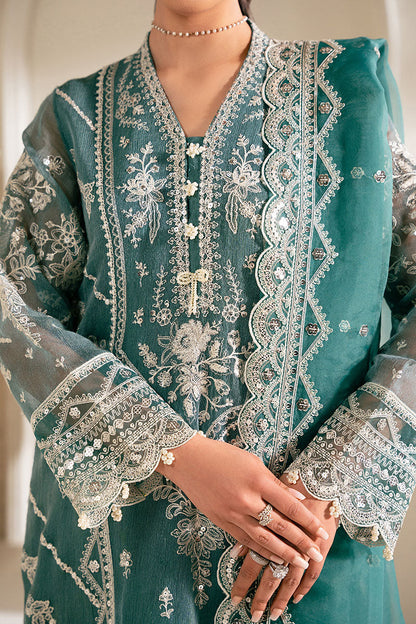 Cross Stitch | SS-25 RTS TO RTW EMB Chiffon ENG EDIT-2 | NORTH SEA - Luxury Dress - available at Maria Faisal in UK and USA.