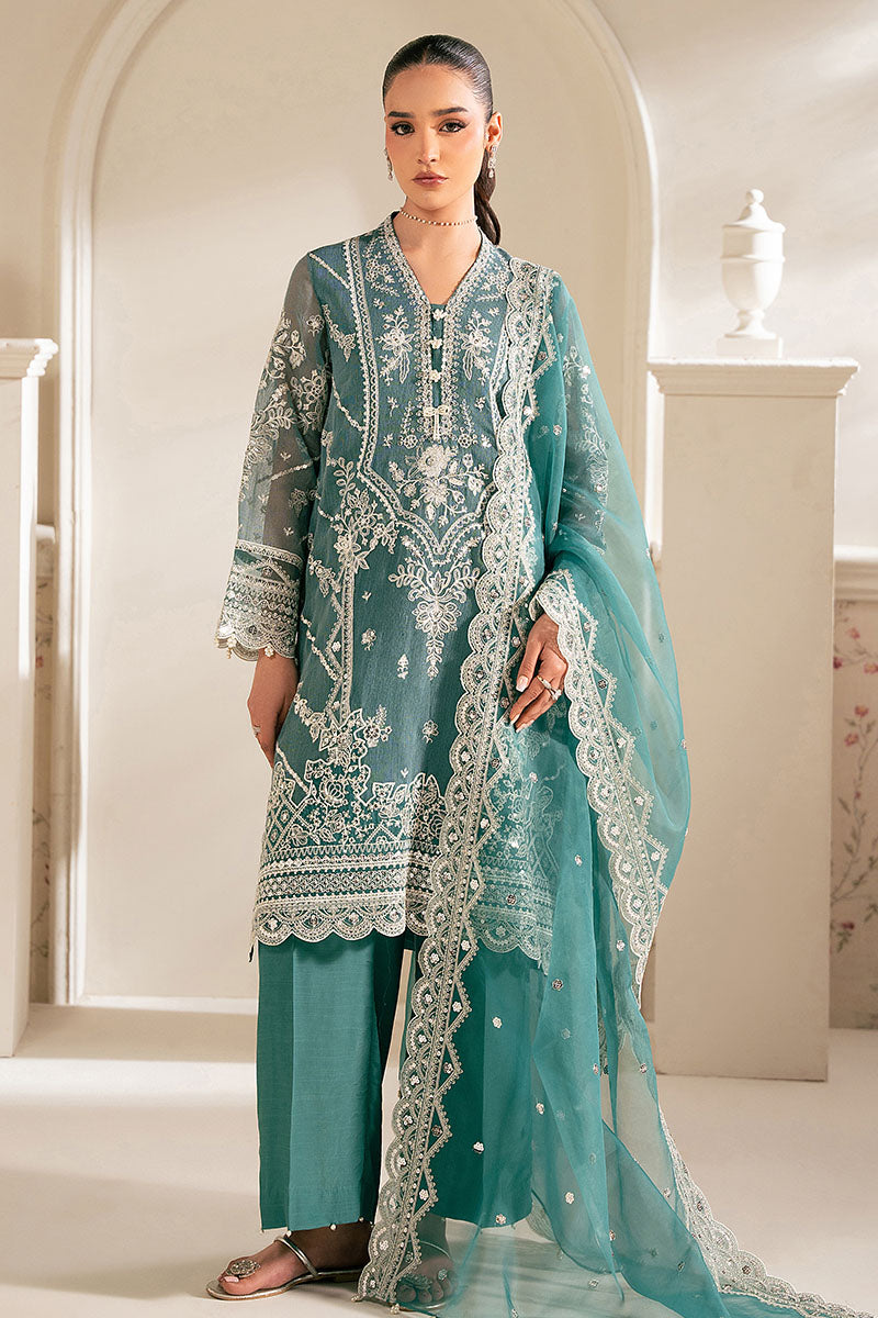 Cross Stitch | SS-25 RTS TO RTW EMB Chiffon ENG EDIT-2 | NORTH SEA - Luxury Dress - available at Maria Faisal in UK and USA.
