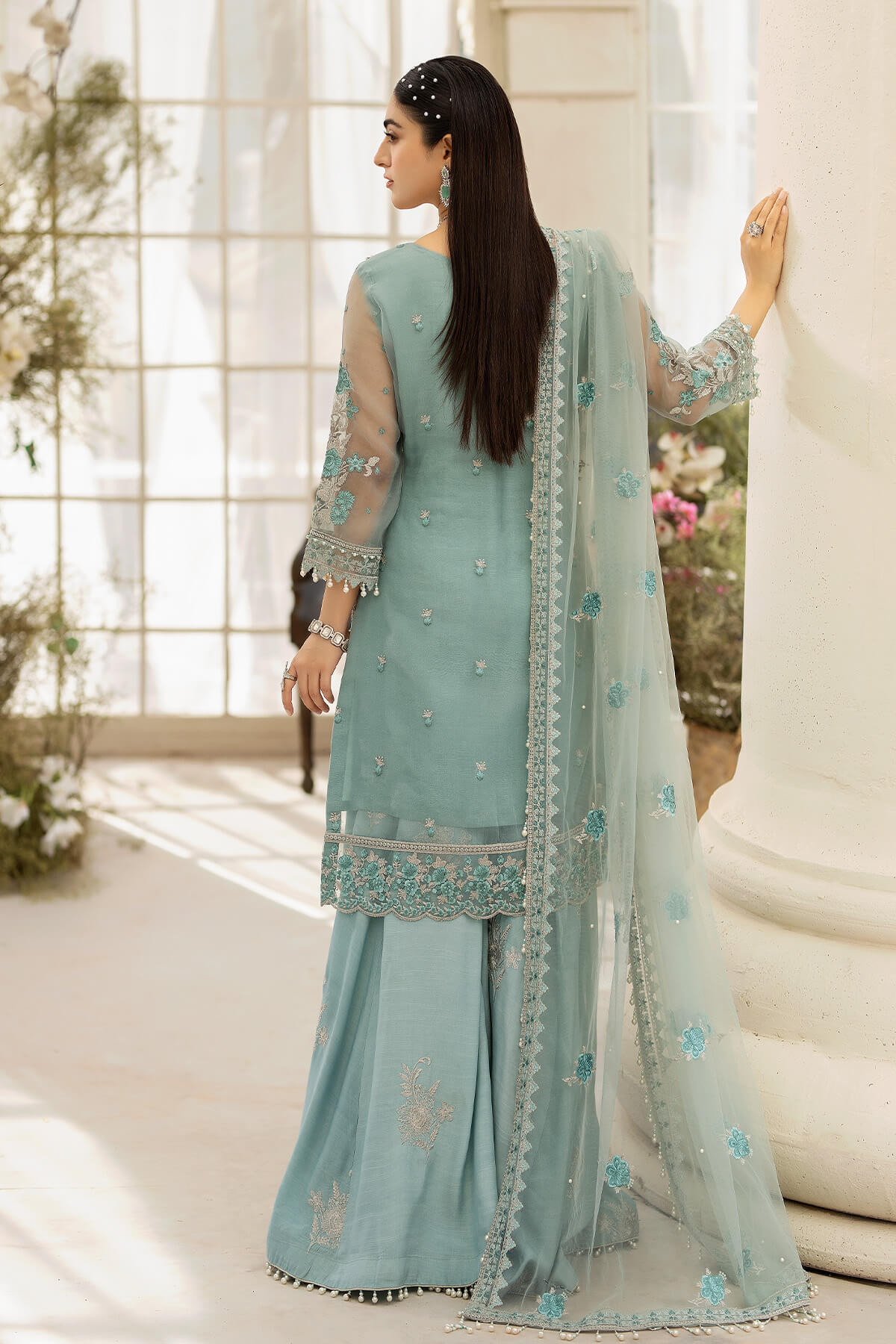 Raeesa Premium | Dehleez Formals | DL-1013 Caribbean Coast - Designer Dress with Intricate embroidery and embellishments. Shop elegent wedding dress at Maria Faisal.