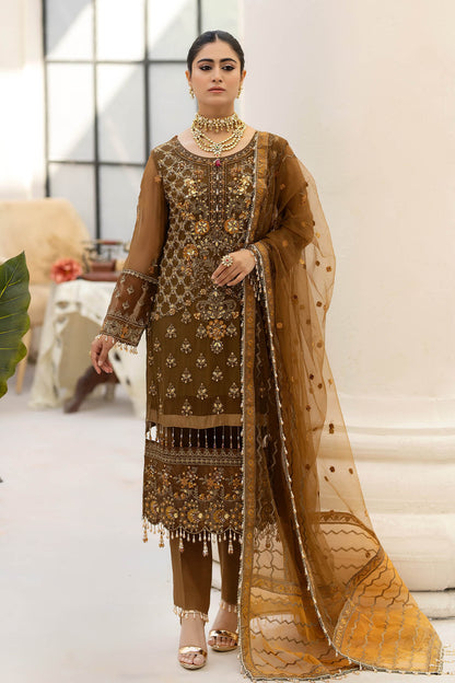 Raeesa Premium | Dehleez Formals | DL-1014 Imperial Brew - Designer Dress with Intricate embroidery and embellishments. Shop elegent wedding dress at Maria Faisal.