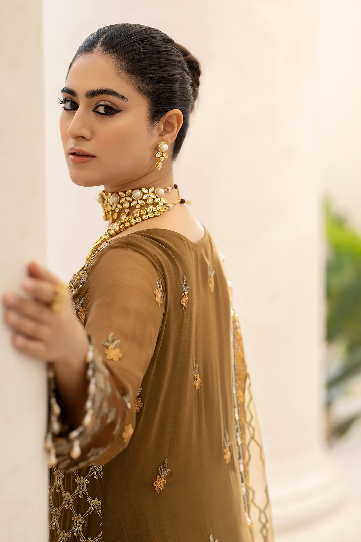 Raeesa Premium | Dehleez Formals | DL-1014 Imperial Brew - Designer Dress with Intricate embroidery and embellishments. Shop elegent wedding dress at Maria Faisal.