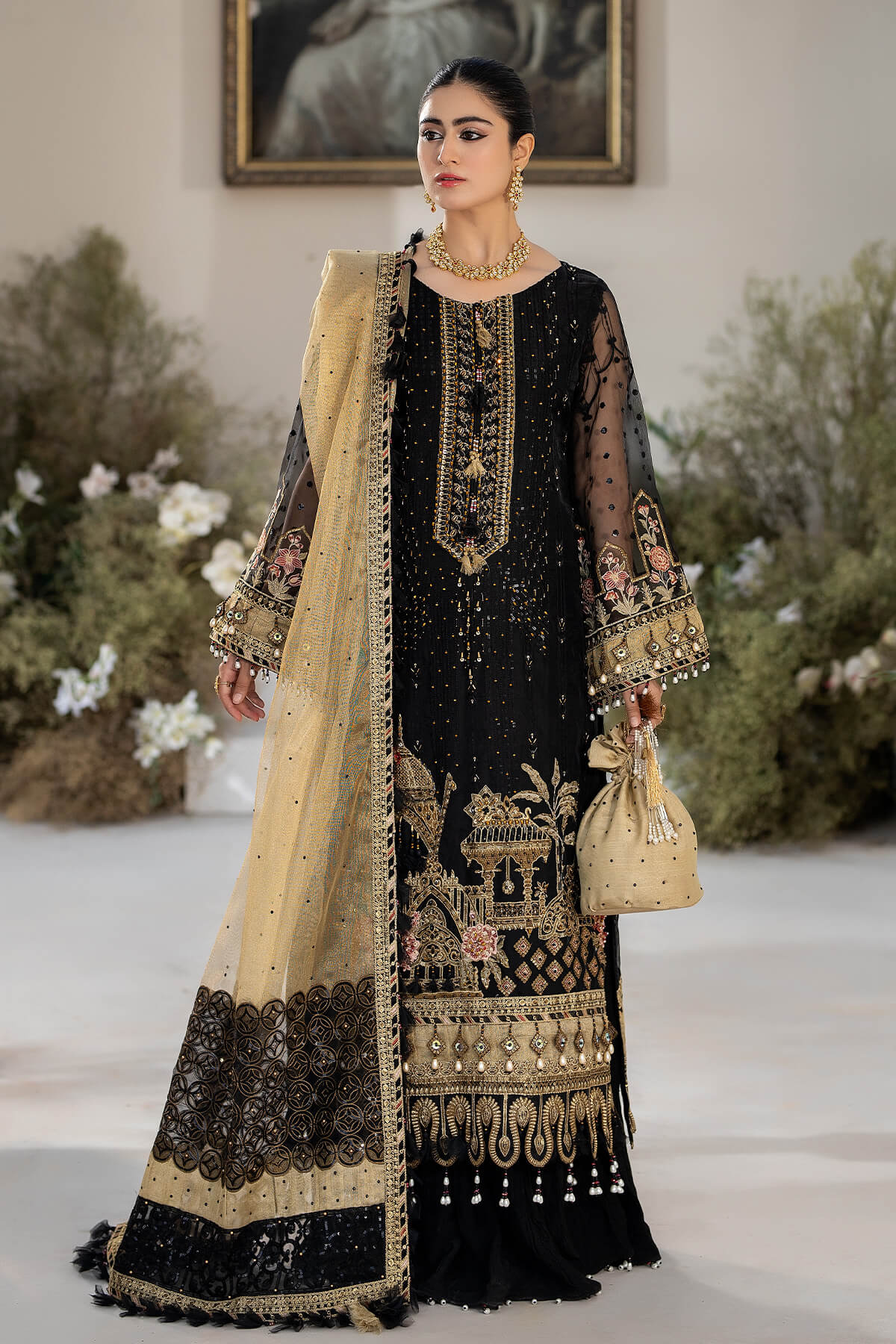 Raeesa Premium | Dehleez Formals | DL-1017 Nightingale - Designer Dress with Intricate embroidery and embellishments. Shop elegent wedding dress at Maria Faisal.