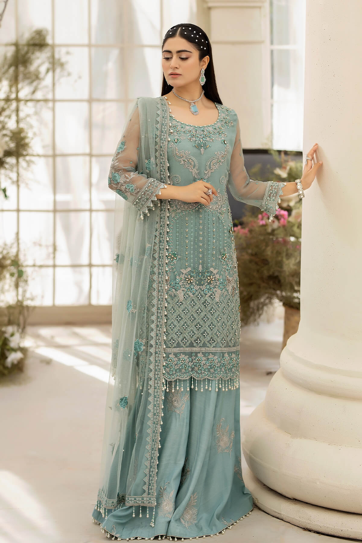 Raeesa Premium | Dehleez Formals | DL-1013 Caribbean Coast - Designer Dress with Intricate embroidery and embellishments. Shop elegent wedding dress at Maria Faisal.