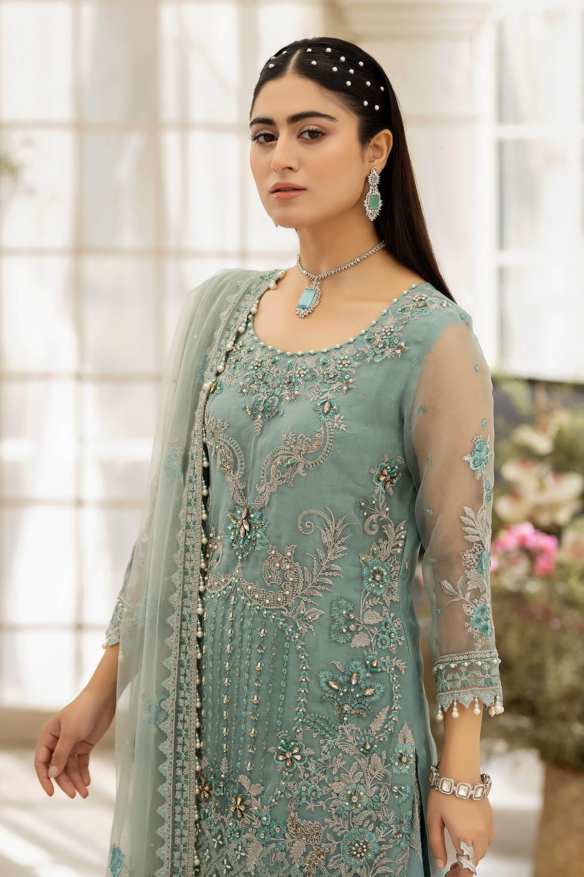 Raeesa Premium | Dehleez Formals | DL-1013 Caribbean Coast - Designer Dress with Intricate embroidery and embellishments. Shop elegent wedding dress at Maria Faisal.