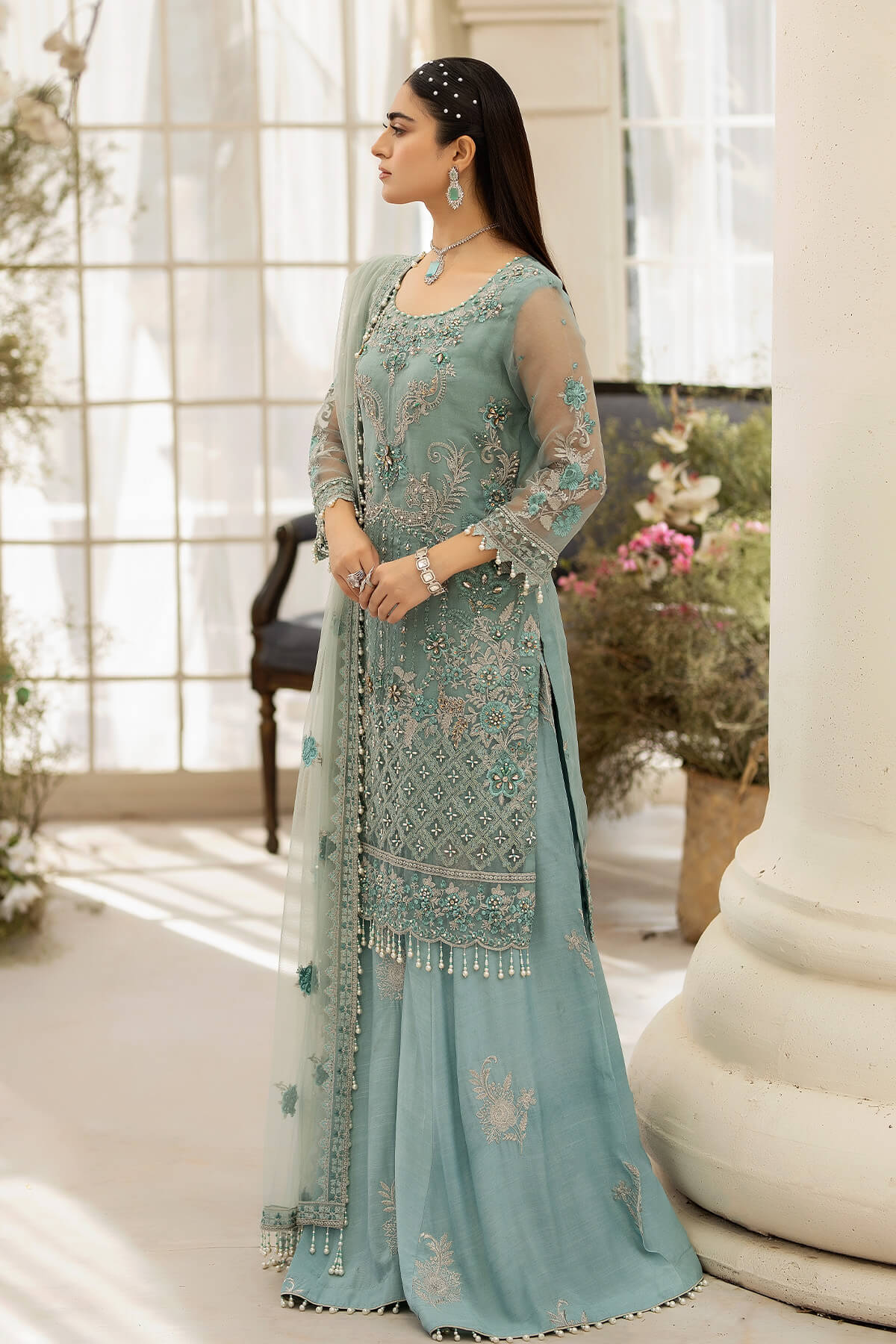 Raeesa Premium | Dehleez Formals | DL-1013 Caribbean Coast - Designer Dress with Intricate embroidery and embellishments. Shop elegent wedding dress at Maria Faisal.