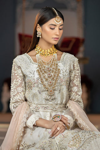Raeesa Premium | LUXURY COLLECTION 23 | HU-2005 - Designer Dress with Intricate embroidery and embellishments. Shop elegent wedding dress at Maria Faisal.