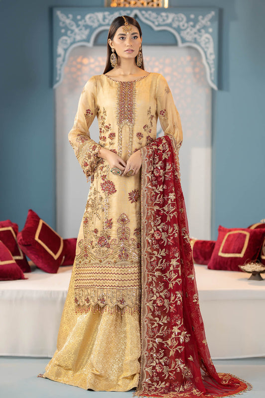 Raeesa Premium | LUXURY COLLECTION 23 |  HU-2007 - Designer Dress with Intricate embroidery and embellishments. Shop elegent wedding dress at Maria Faisal.