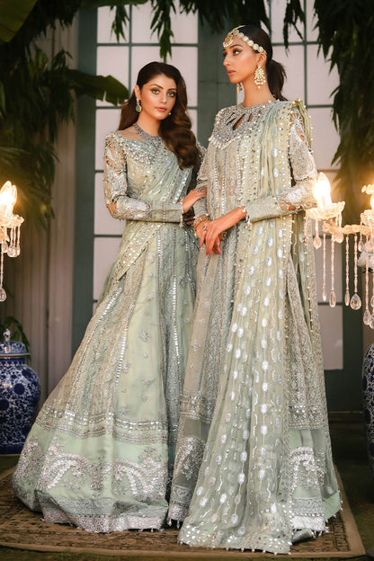 Raeesa Premium | Wajadan Wedding Formals | WD-2 Pea Green - Designer Dress with Intricate embroidery and embellishments. Shop elegent wedding dress at Maria Faisal.