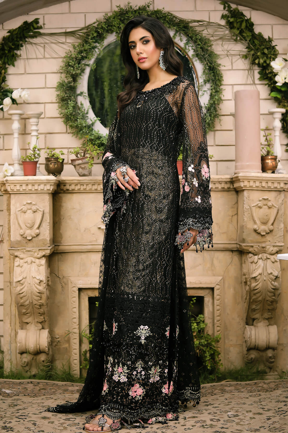 Raeesa Premium | Wajadan Wedding Formals | WD-3 Metal Black - Designer Dress with Intricate embroidery and embellishments. Shop elegent wedding dress at Maria Faisal.