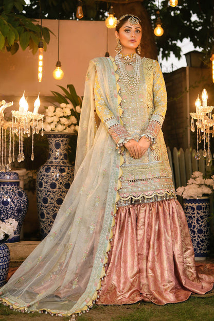 Raeesa Premium | Wajadan Wedding Formals | WD-4 Lemon Chiffon - Designer Dress with Intricate embroidery and embellishments. Shop elegent wedding dress at Maria Faisal.