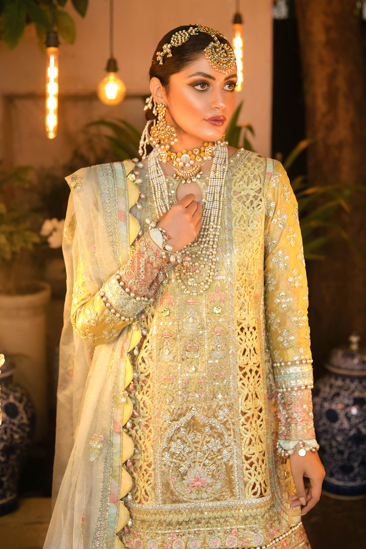 Raeesa Premium | Wajadan Wedding Formals | WD-4 Lemon Chiffon - Designer Dress with Intricate embroidery and embellishments. Shop elegent wedding dress at Maria Faisal.