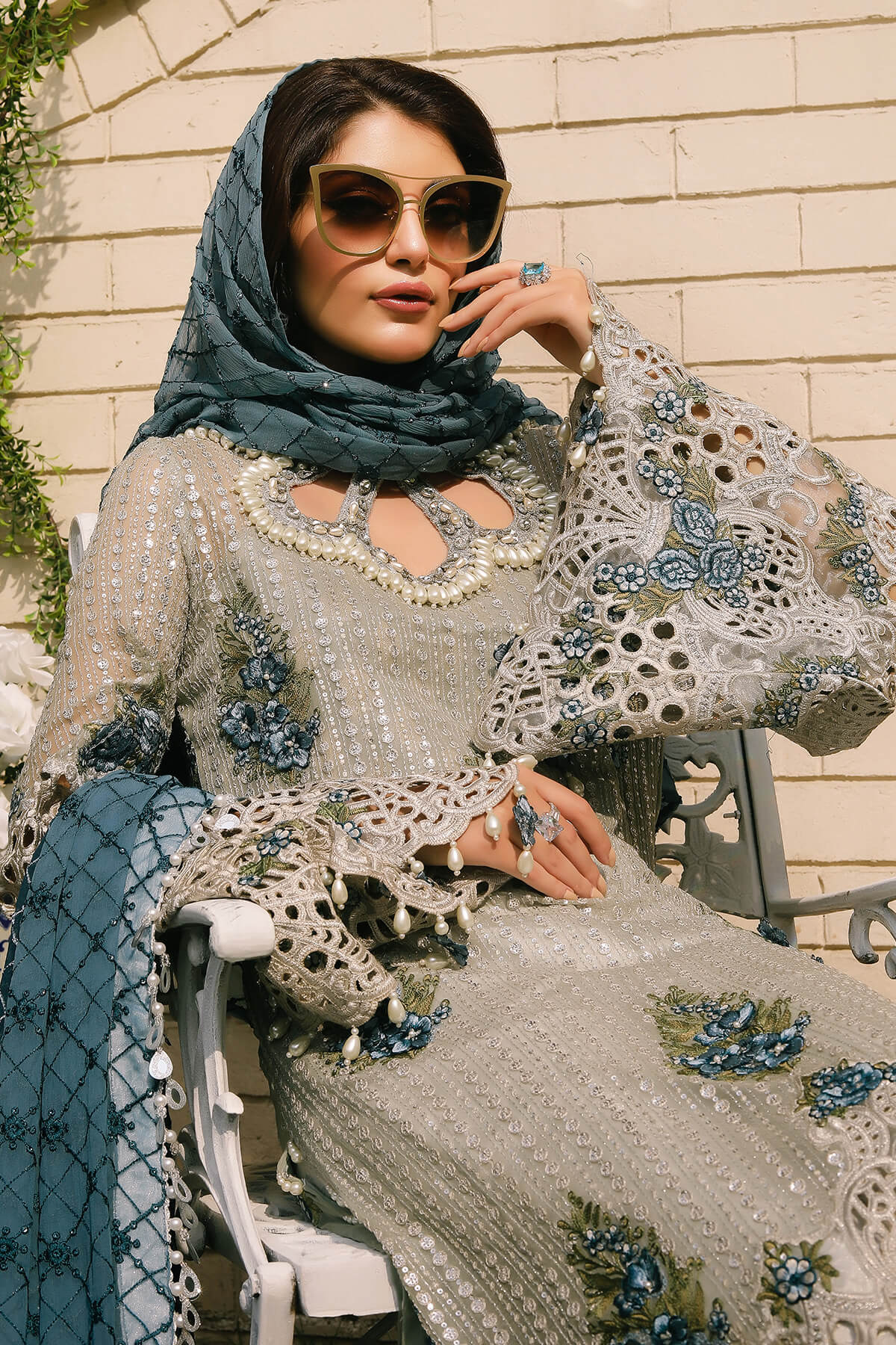 Raeesa Premium | Wajadan Wedding Formals | WD-5 Silver Grey - Designer Dress with Intricate embroidery and embellishments. Shop elegent wedding dress at Maria Faisal.