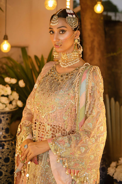 Raeesa Premium | Wajadan Wedding Formals | WD-6 Powder Peach - Designer Dress with Intricate embroidery and embellishments. Shop elegent wedding dress at Maria Faisal.