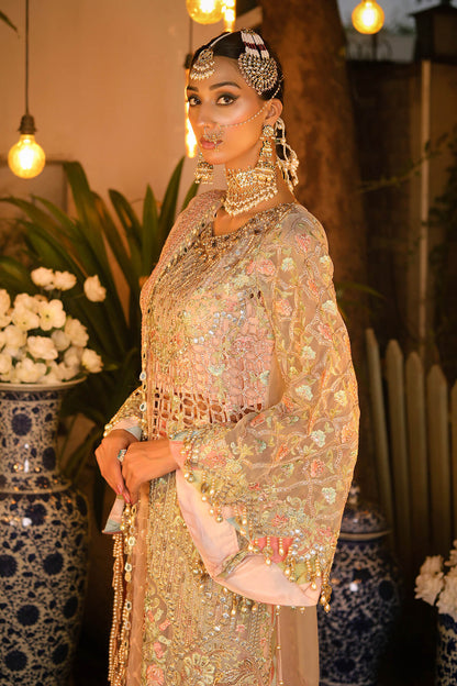 Raeesa Premium | Wajadan Wedding Formals | WD-6 Powder Peach - Designer Dress with Intricate embroidery and embellishments. Shop elegent wedding dress at Maria Faisal.