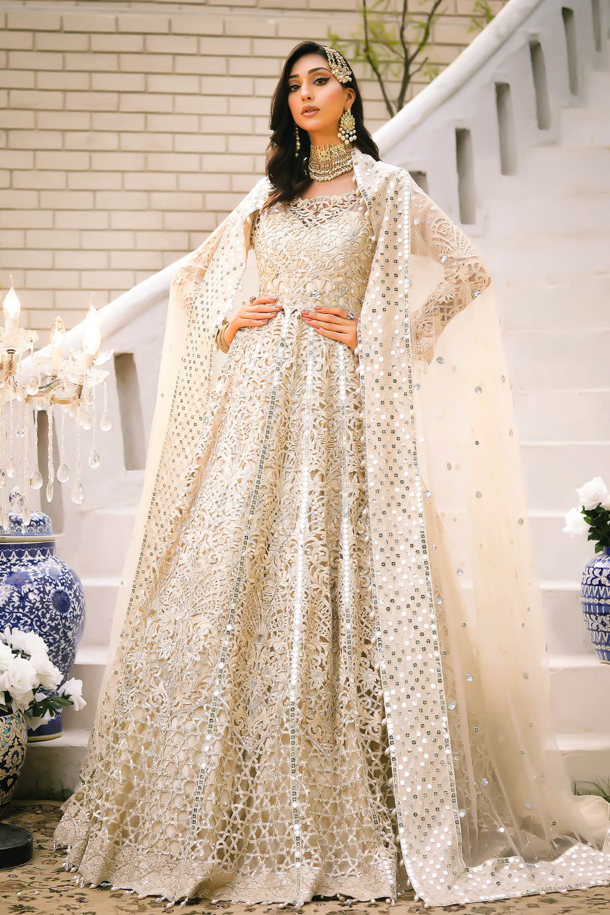 Raeesa Premium | Wajadan Wedding Formals |  WD-1 Pearl White - Designer Dress with Intricate embroidery and embellishments. Shop elegent wedding dress at Maria Faisal.