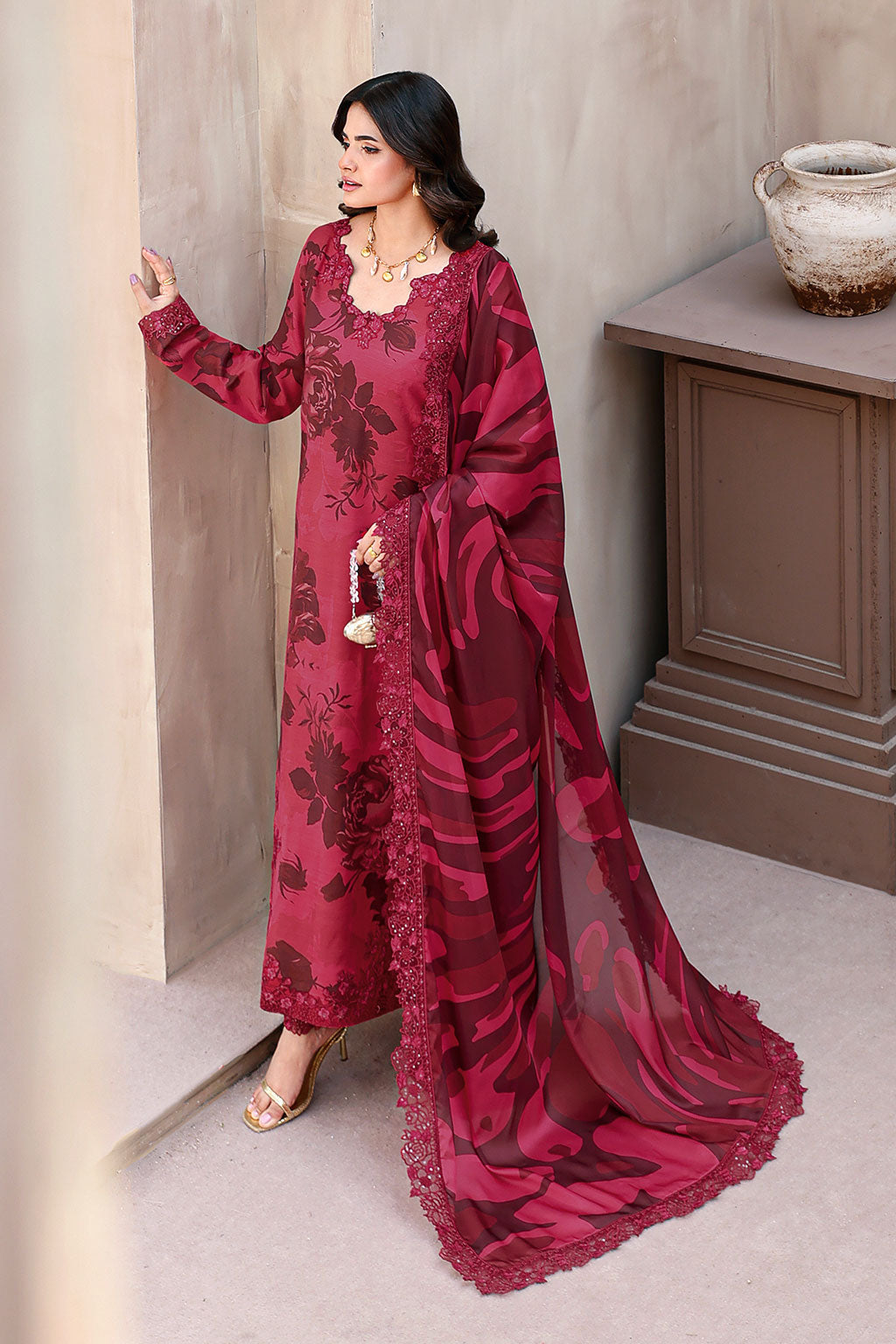 Ramsha | Naqsh Embroidered Rawsilk | RS-04 - Luxury Dress - available at Maria Faisal in UK and USA.