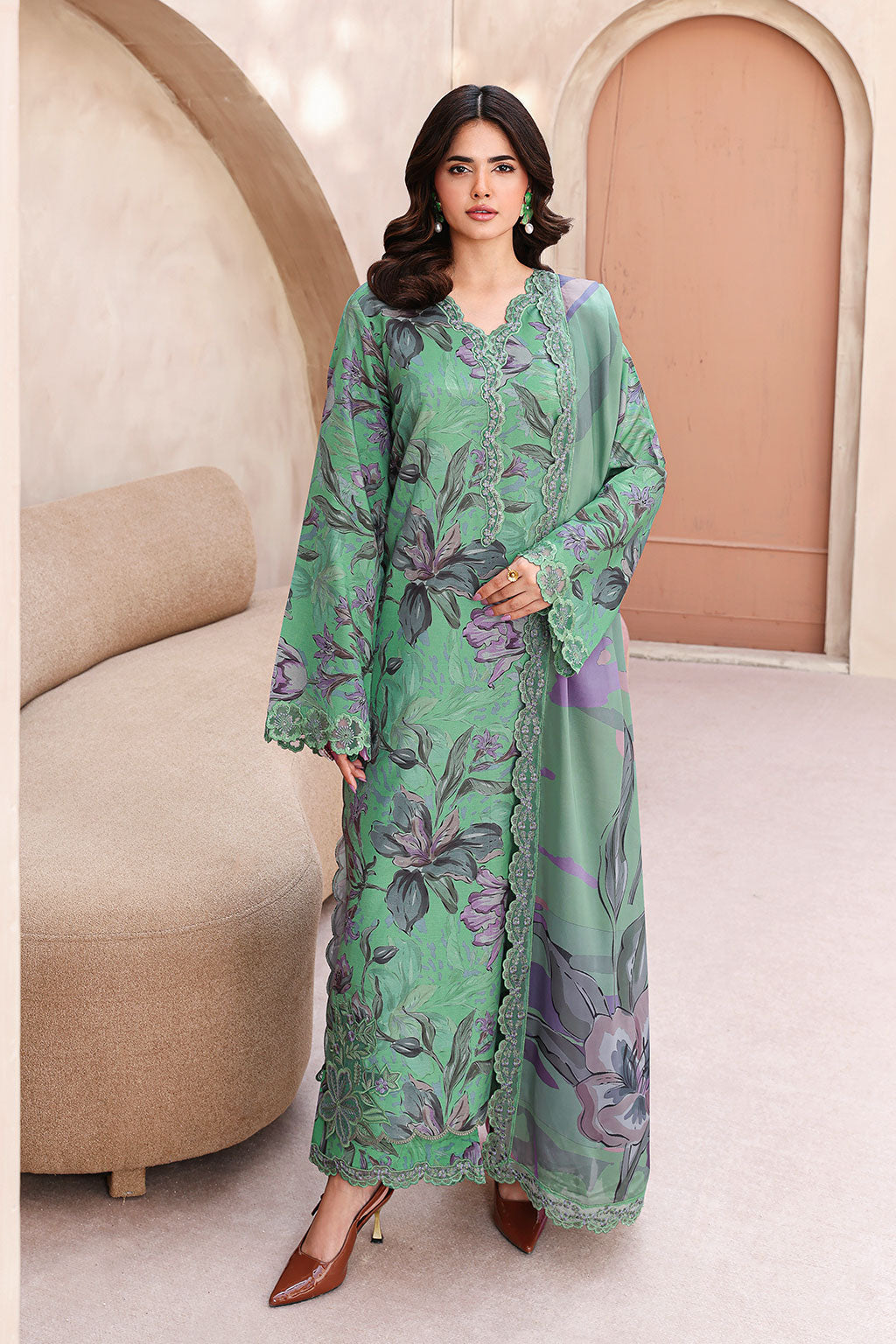 Ramsha | Naqsh Embroidered Rawsilk | RS-07 - Luxury Dress - available at Maria Faisal in UK and USA.