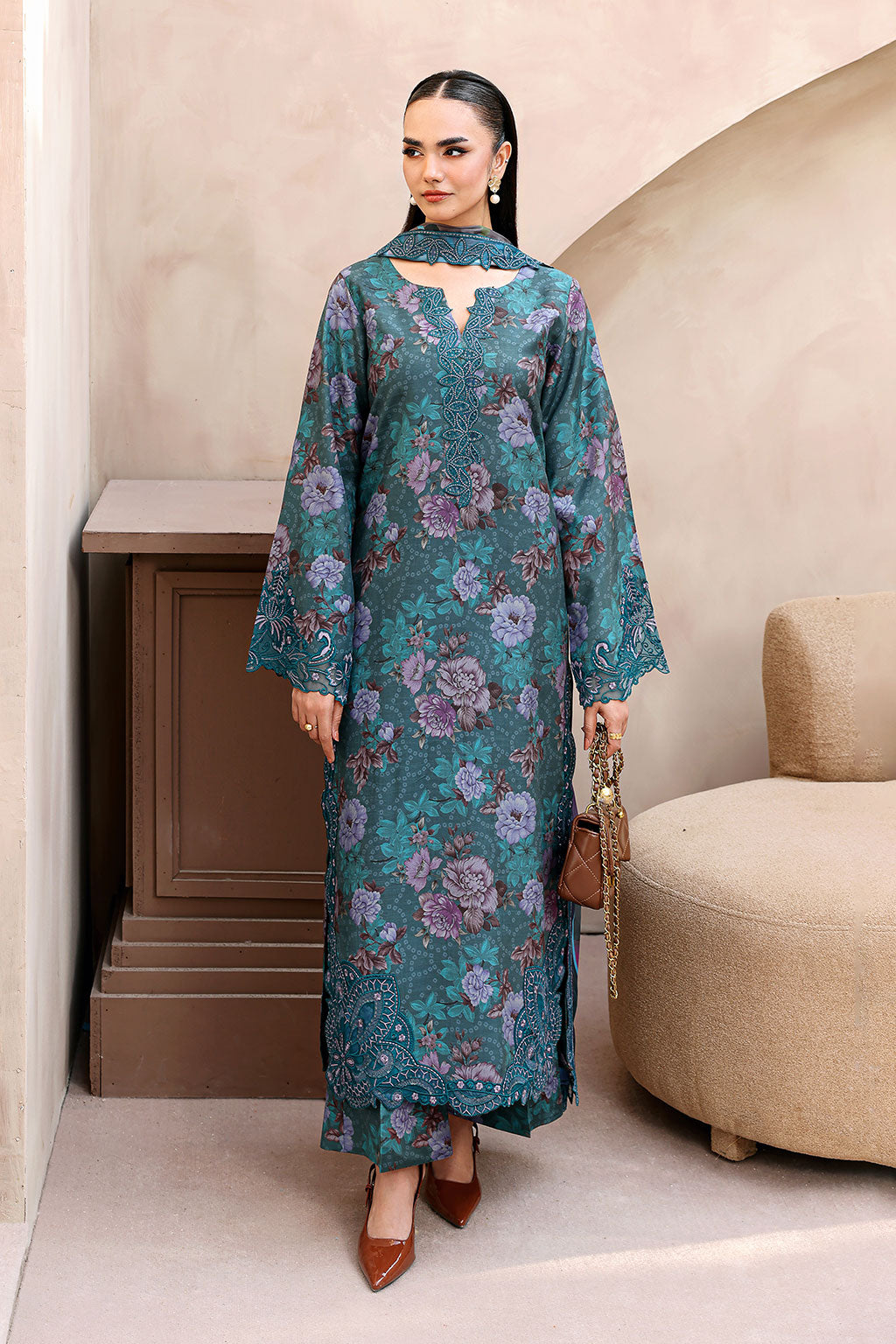 Ramsha | Naqsh Embroidered Rawsilk | RS-03 - Luxury Dress - available at Maria Faisal in UK and USA.