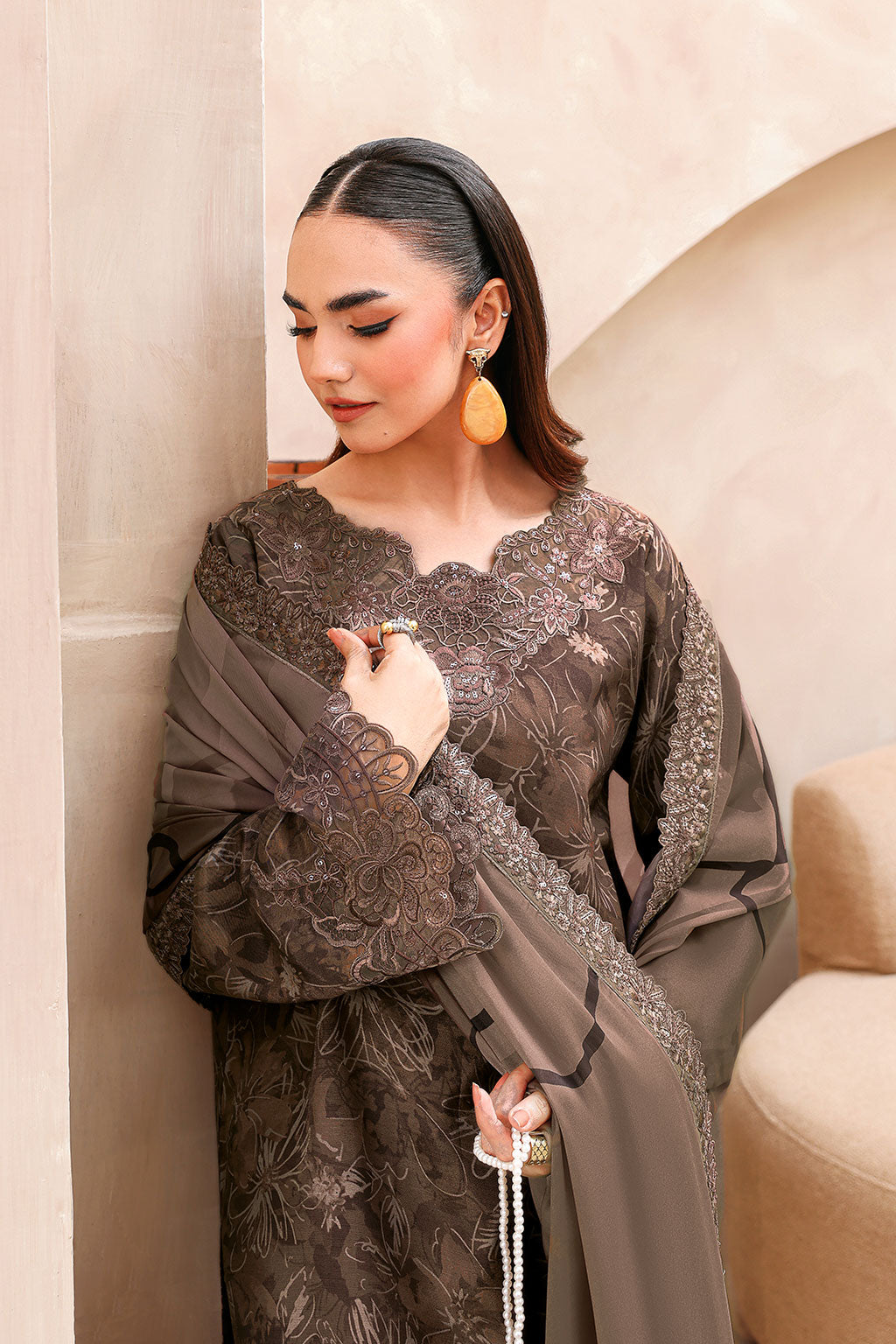 Ramsha | Naqsh Embroidered Rawsilk | RS-08 - Luxury Dress - available at Maria Faisal in UK and USA.