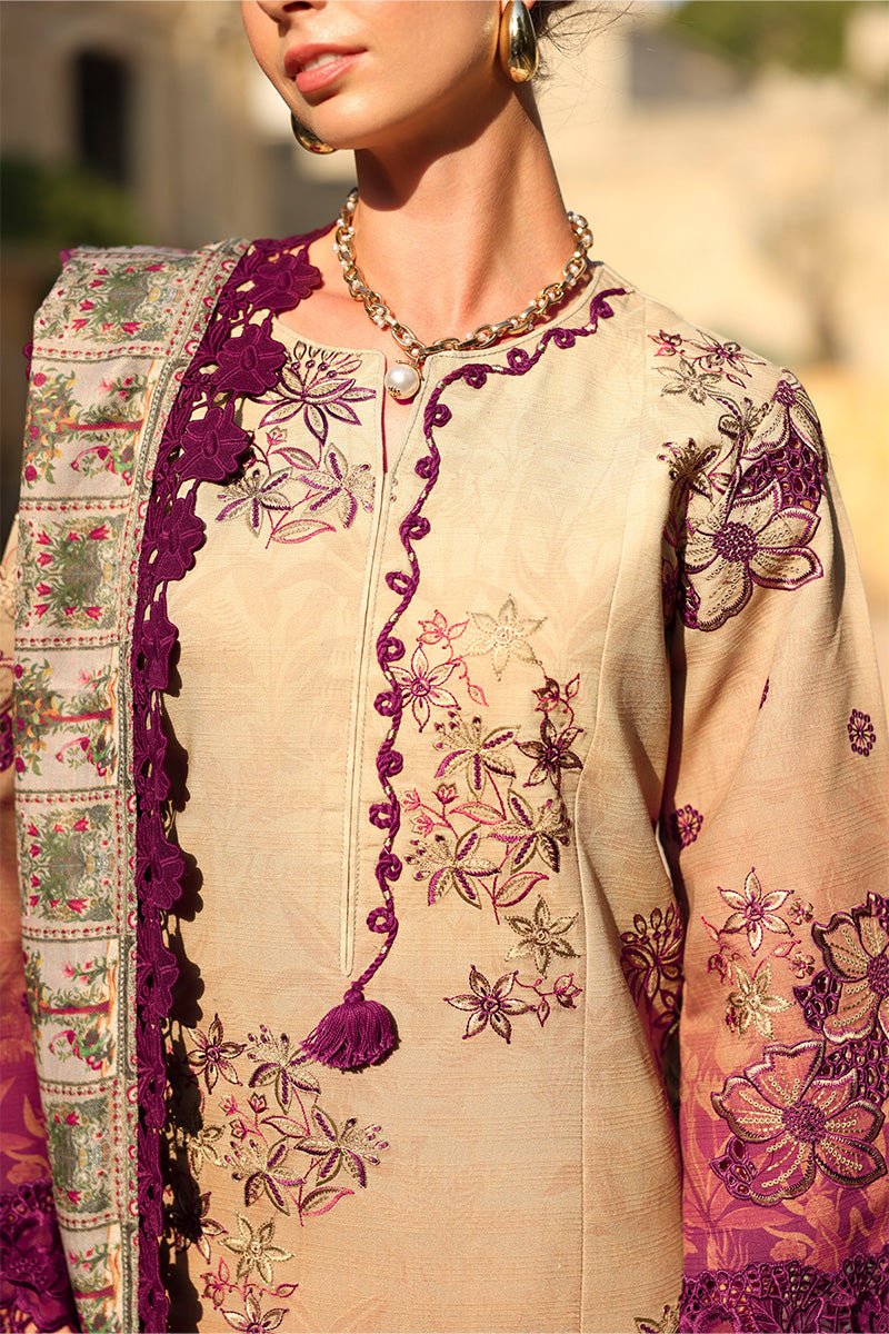 Rangrasiya | Carnation Luxury Shawl Edit | Chai - Casual Wear - available at Maria Faisal in UK and USA
