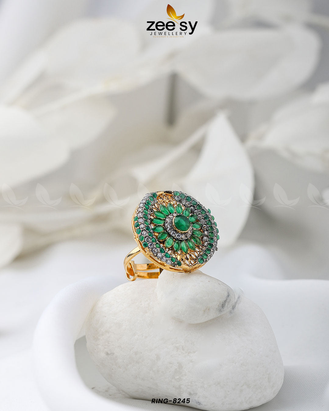 Zircon Cluster Ring-8245 - Designer Dress with Intricate embroidery and embellishments. Shop elegent wedding dress at Maria Faisal.