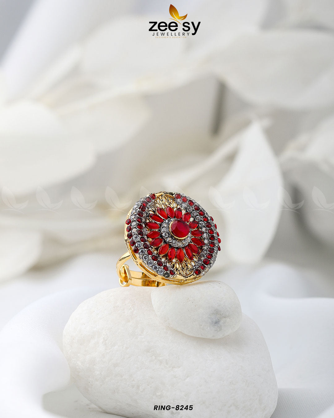 Zircon Cluster Ring-8245 - Designer Dress with Intricate embroidery and embellishments. Shop elegent wedding dress at Maria Faisal.