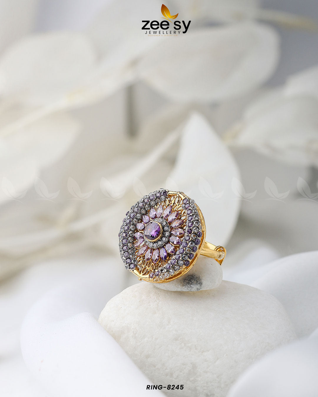 Zircon Cluster Ring-8245 - Designer Dress with Intricate embroidery and embellishments. Shop elegent wedding dress at Maria Faisal.