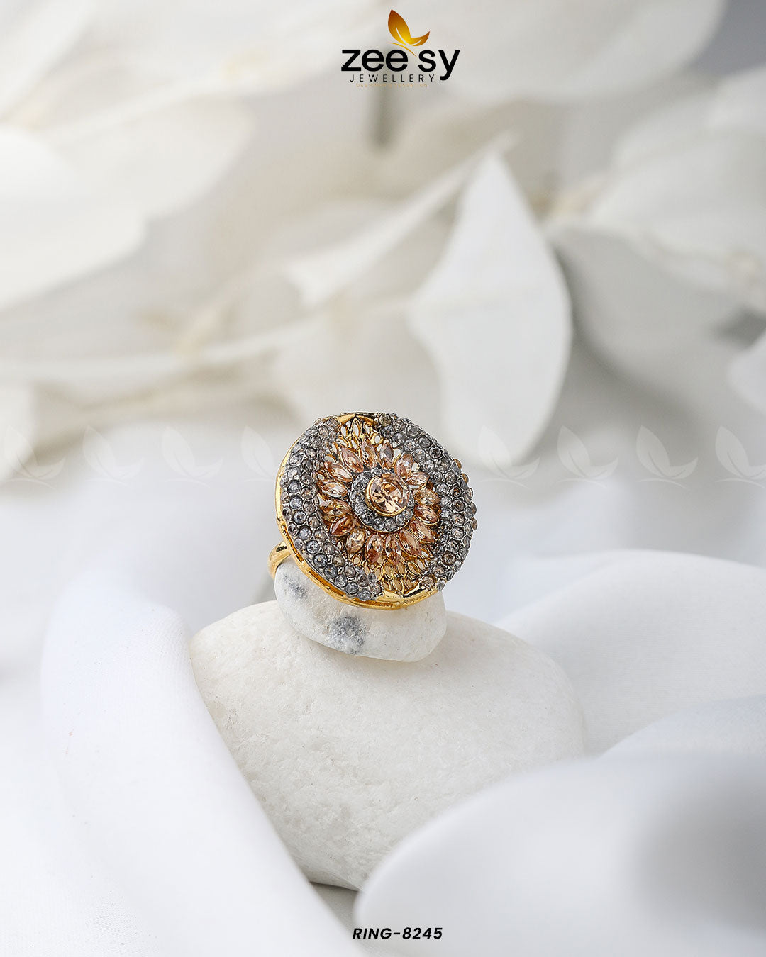 Zircon Cluster Ring-8245 - Designer Dress with Intricate embroidery and embellishments. Shop elegent wedding dress at Maria Faisal.