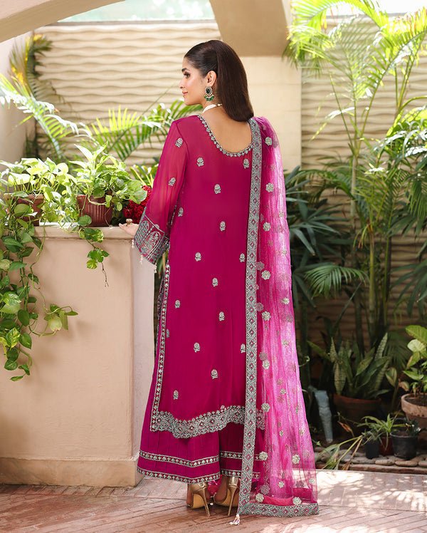 Roheenaz | Aangan Chiffon Collection 25 | Eira - is Rouge Pink dress from Roheenaz - Ladies Clothes - Maria Faisal