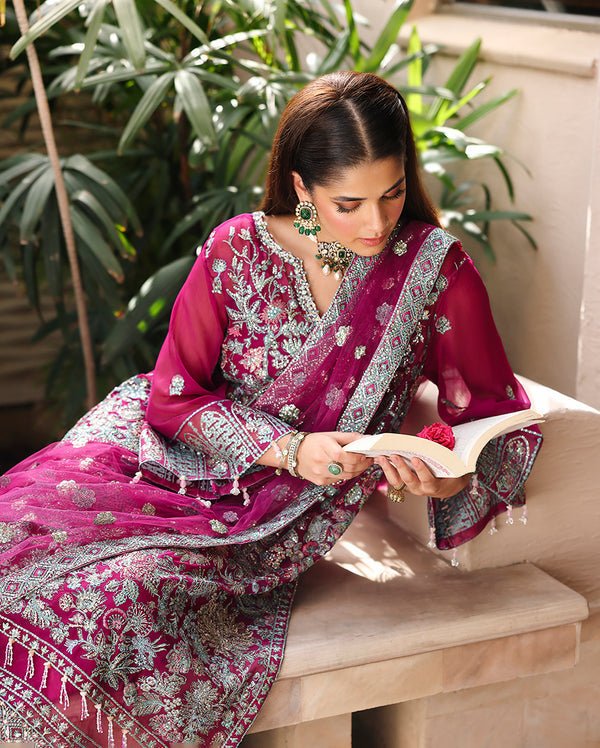 Roheenaz | Aangan Chiffon Collection 25 | Eira - is Rouge Pink dress from Roheenaz - Ladies Clothes - Maria Faisal