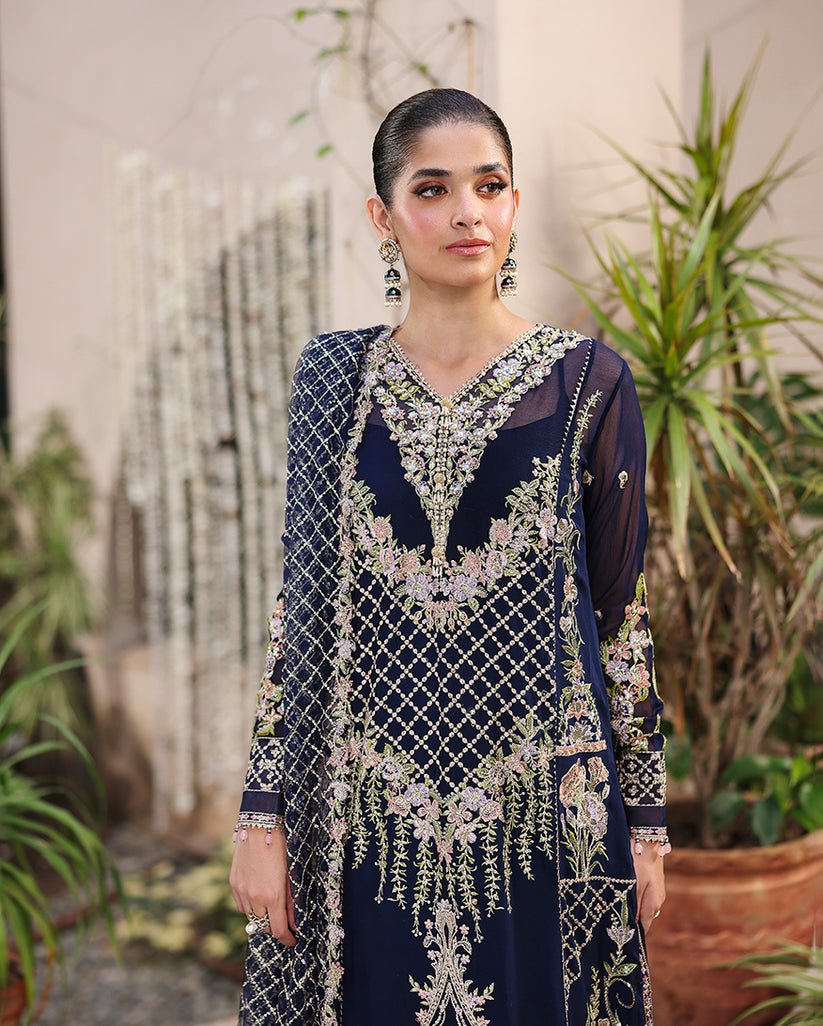 Roheenaz | Aangan Chiffon Collection 25 | Nilofar - is Navy Blue dress from Roheenaz - Ladies Clothes - Maria Faisal