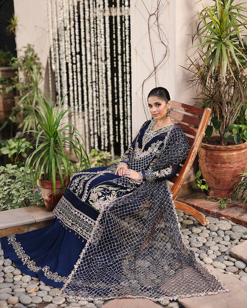 Roheenaz | Aangan Chiffon Collection 25 | Nilofar - is Navy Blue dress from Roheenaz - Ladies Clothes - Maria Faisal
