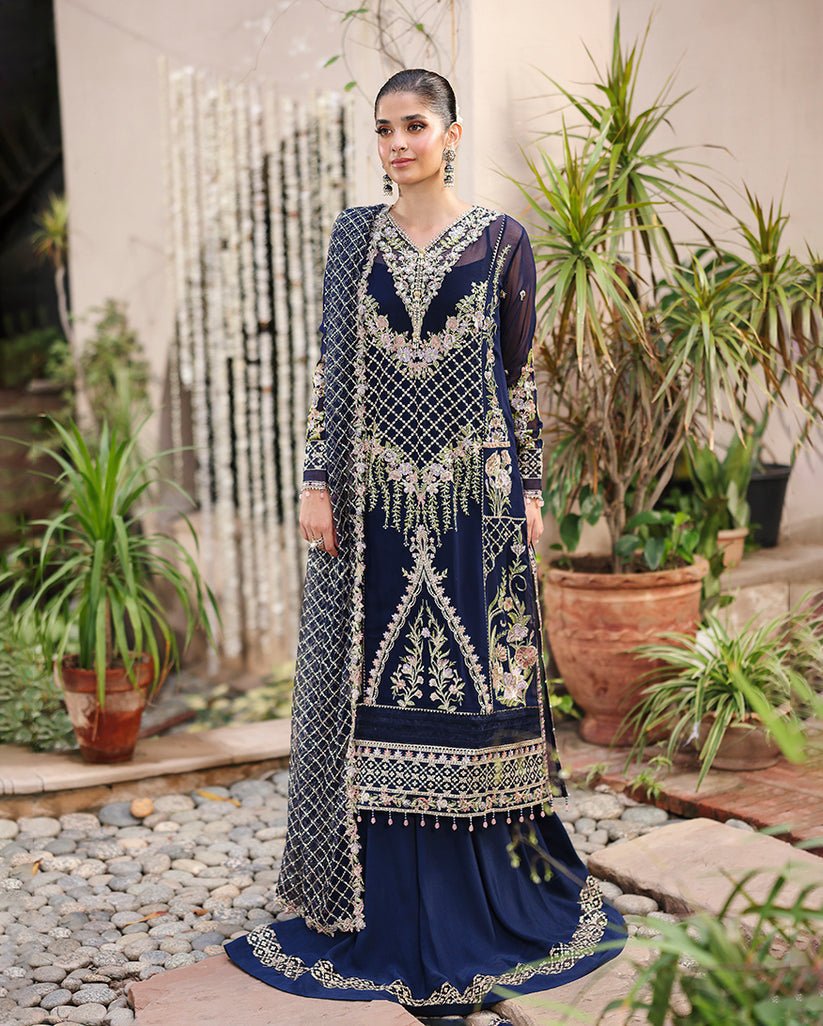 Roheenaz | Aangan Chiffon Collection 25 | Nilofar - is Navy Blue dress from Roheenaz - Ladies Clothes - Maria Faisal