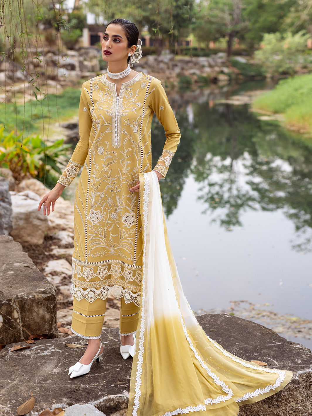 Roheenaz | Dahlia Embroidered Lawn 24 | Forsythia