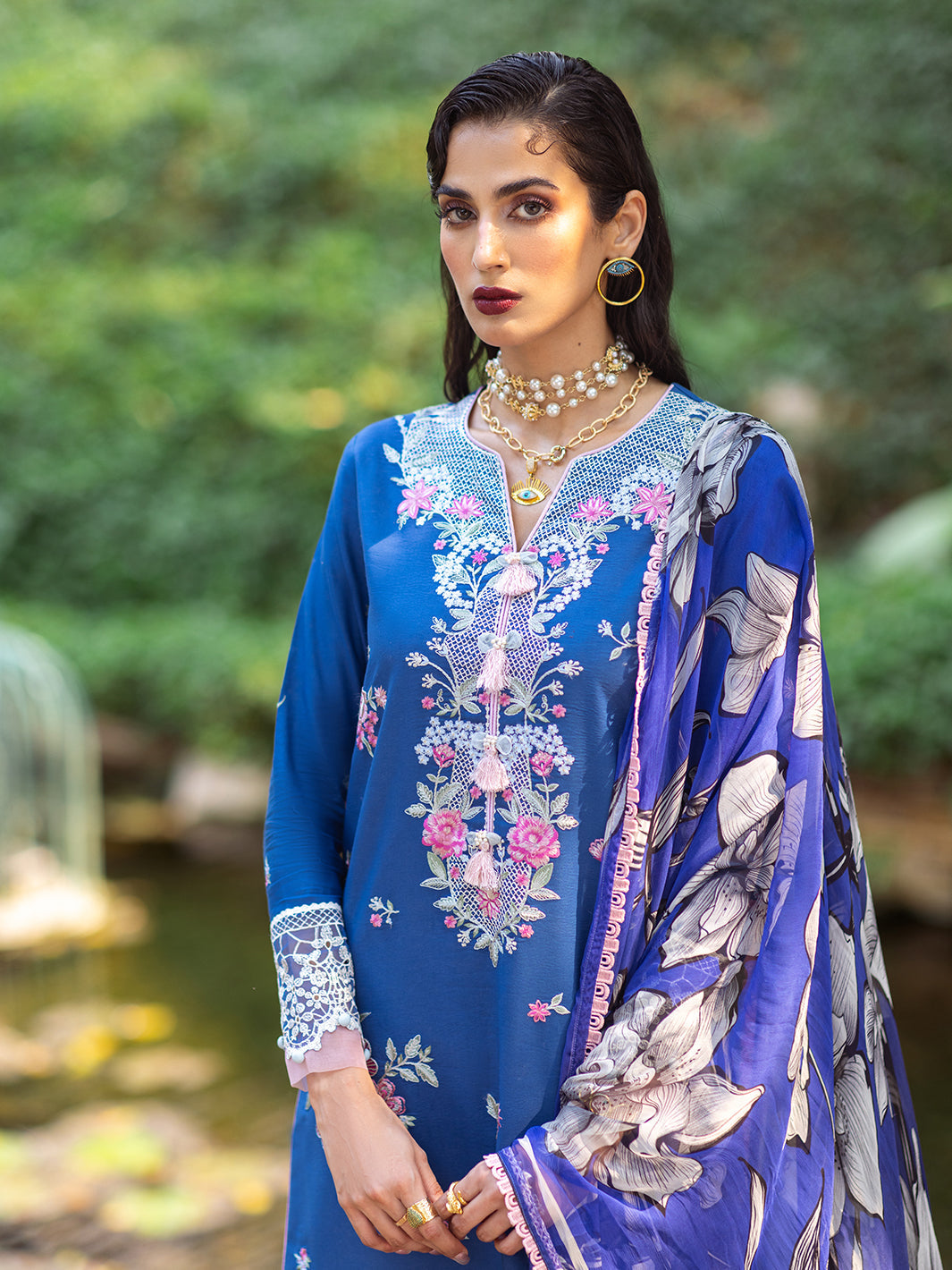 Roheenaz | Dahlia Embroidered Lawn 24 | Bluebell - Ladies Clothes 