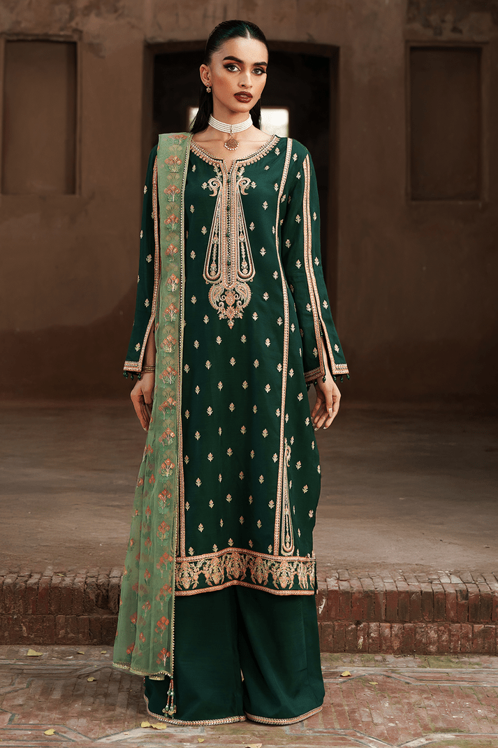 Saad Shaikh | Zaria Festive Pret 25 | EMERALD - Formal Dress - available at Maria Faisal in UK and USA.