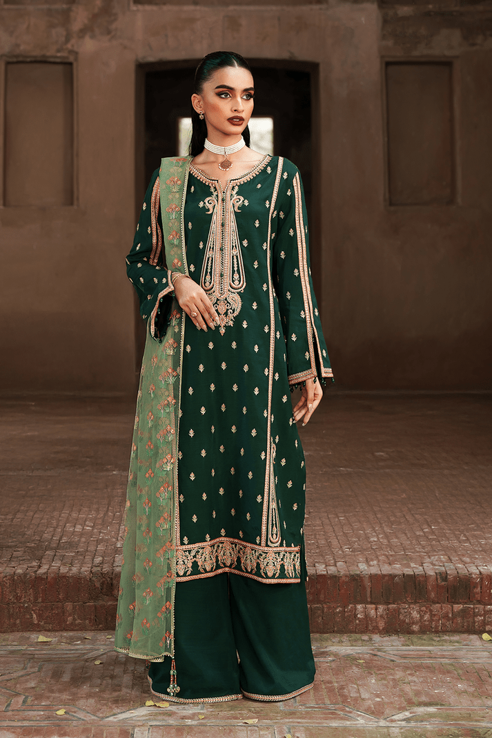 Saad Shaikh | Zaria Festive Pret 25 | EMERALD - Formal Dress - available at Maria Faisal in UK and USA.