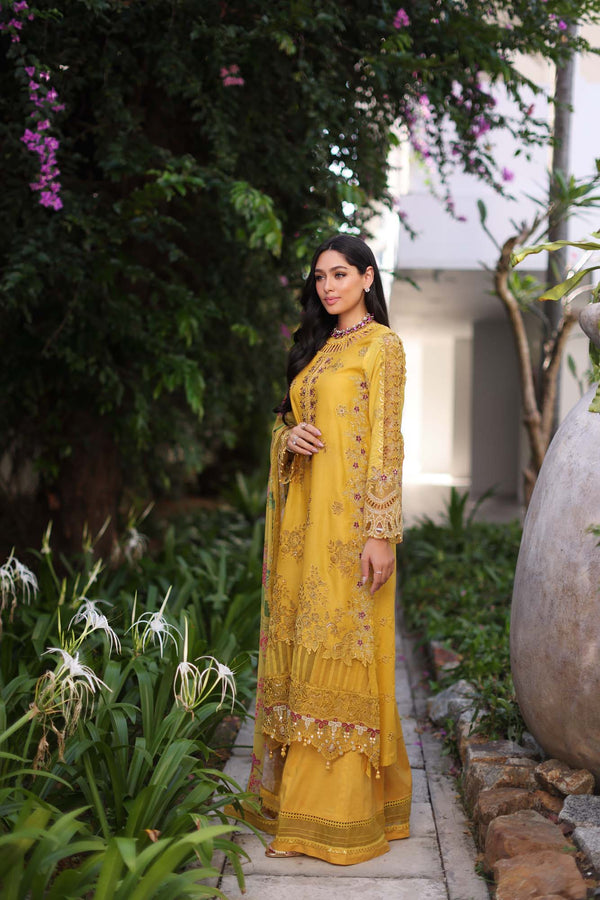 Noor by Saadia Asad | Luxury Chikankari Lawn24 | D8-B Mustard - Ladies Clothes - Maria Faisal
