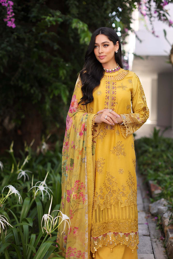 Noor by Saadia Asad | Luxury Chikankari Lawn24 | D8-B Mustard