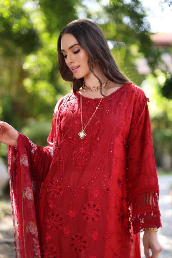 Noor by Saadia Asad | Luxury Chikankari Lawn24 | D2-B Red