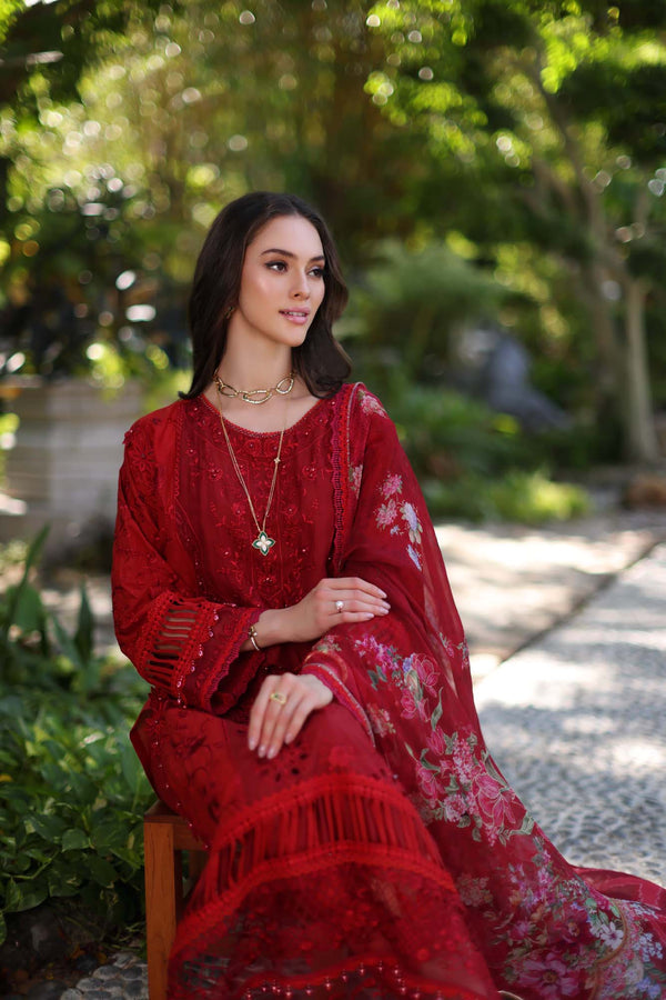 Noor by Saadia Asad | Luxury Chikankari Lawn24 | D2-B Red - Ladies Clothes - Maria Faisal