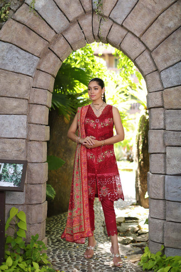 Noor by Saadia Asad | Luxury Chikankari Lawn24 | D12-A Red Chevron