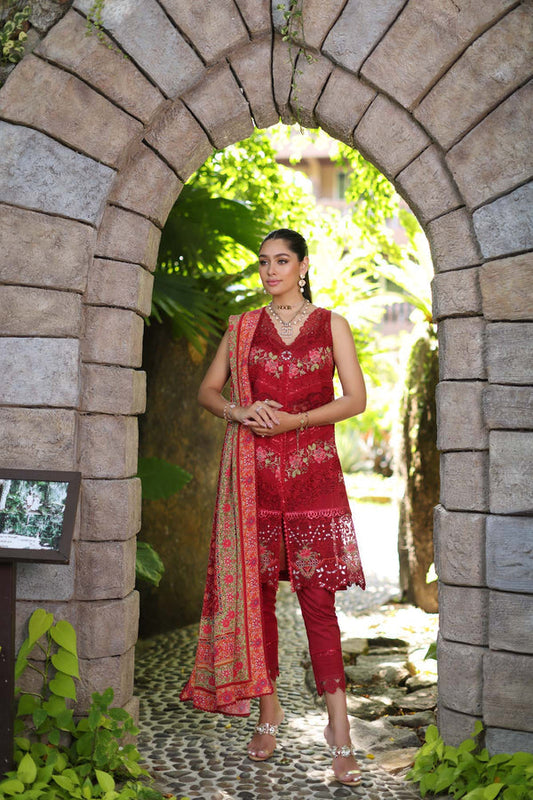 Noor by Saadia Asad | Luxury Chikankari Lawn24 | D12-A Red Chevron - Ladies Clothes - Maria Faisal