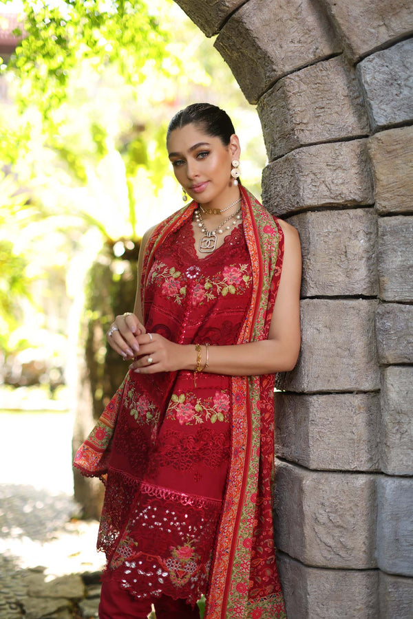 Noor by Saadia Asad | Luxury Chikankari Lawn24 | D12-A Red Chevron - Ladies Clothes - Maria Faisal