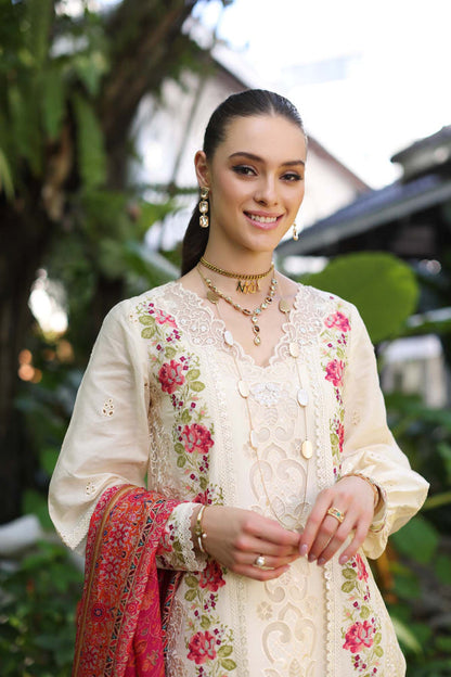 Noor by Saadia Asad | Luxury Chikankari Lawn24 | D12-B Cream Laser - Ladies Clothes - Maria Faisal